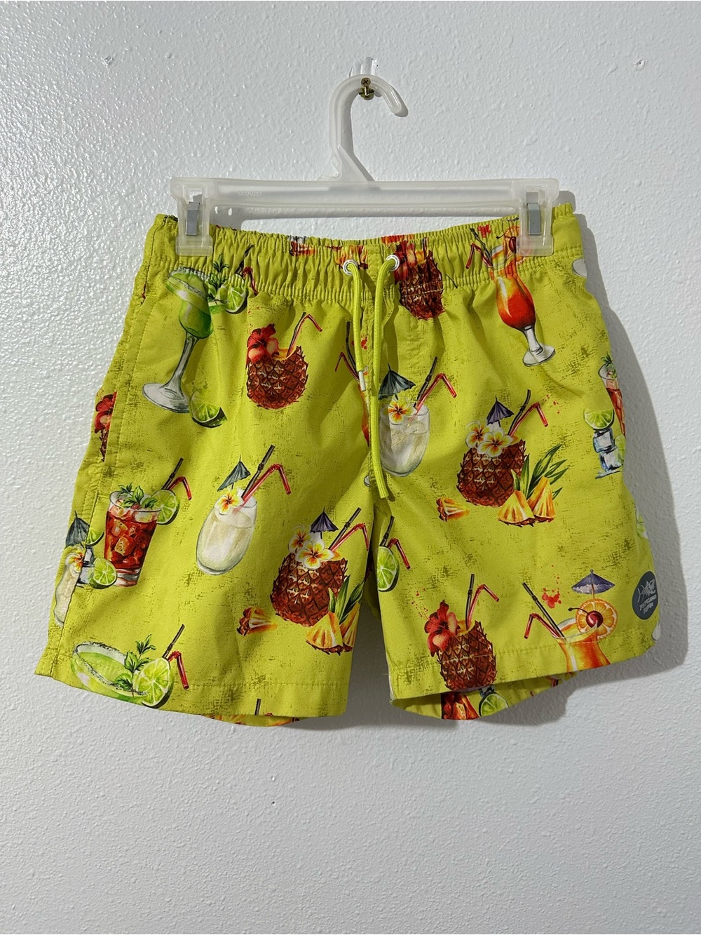 PSYCHO TUNA Hawaiian Drinks Board Shorts Mens Size Small Swim Vacation Cruise